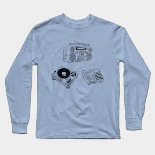 Boombox, Beat Maker, Turntable (Black Lines) Analog / Music Long Sleeve T-Shirt